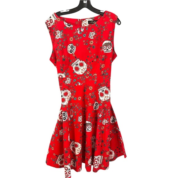 Dios de Los Muertos Sugar Skull Rockabilly Dress Red A-Line Size 2X - Picture 1 of 10